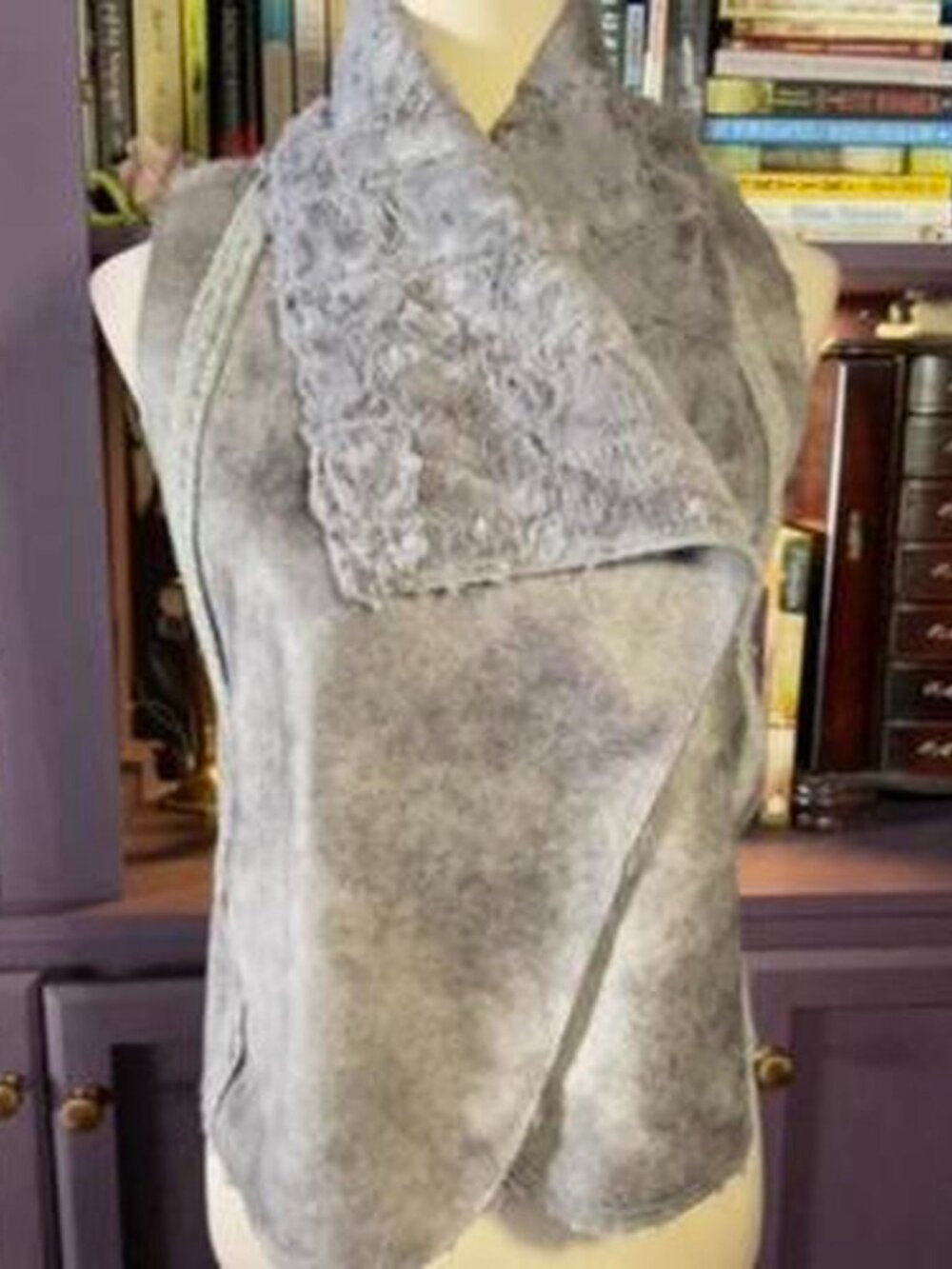 Grey Faux Fur / Shearling Vest with knit back